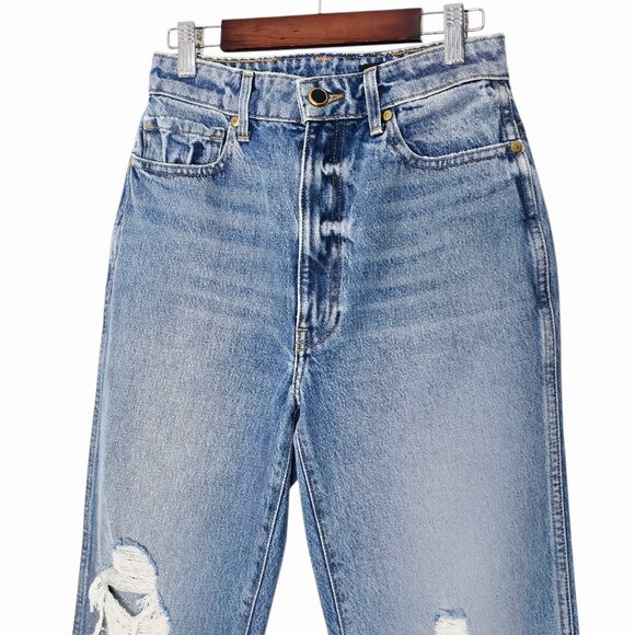 Khaite Abigail Jeans Distressed Portland Blue High Waist Straight Leg Size 25 - Picture 5 of 14
